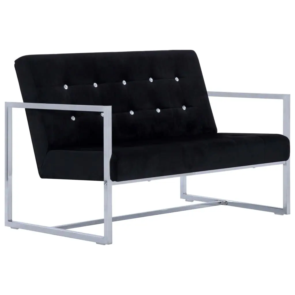 2-Seater Sofa Armrests Black Chrome and Velvet Modern Living Room Furniture