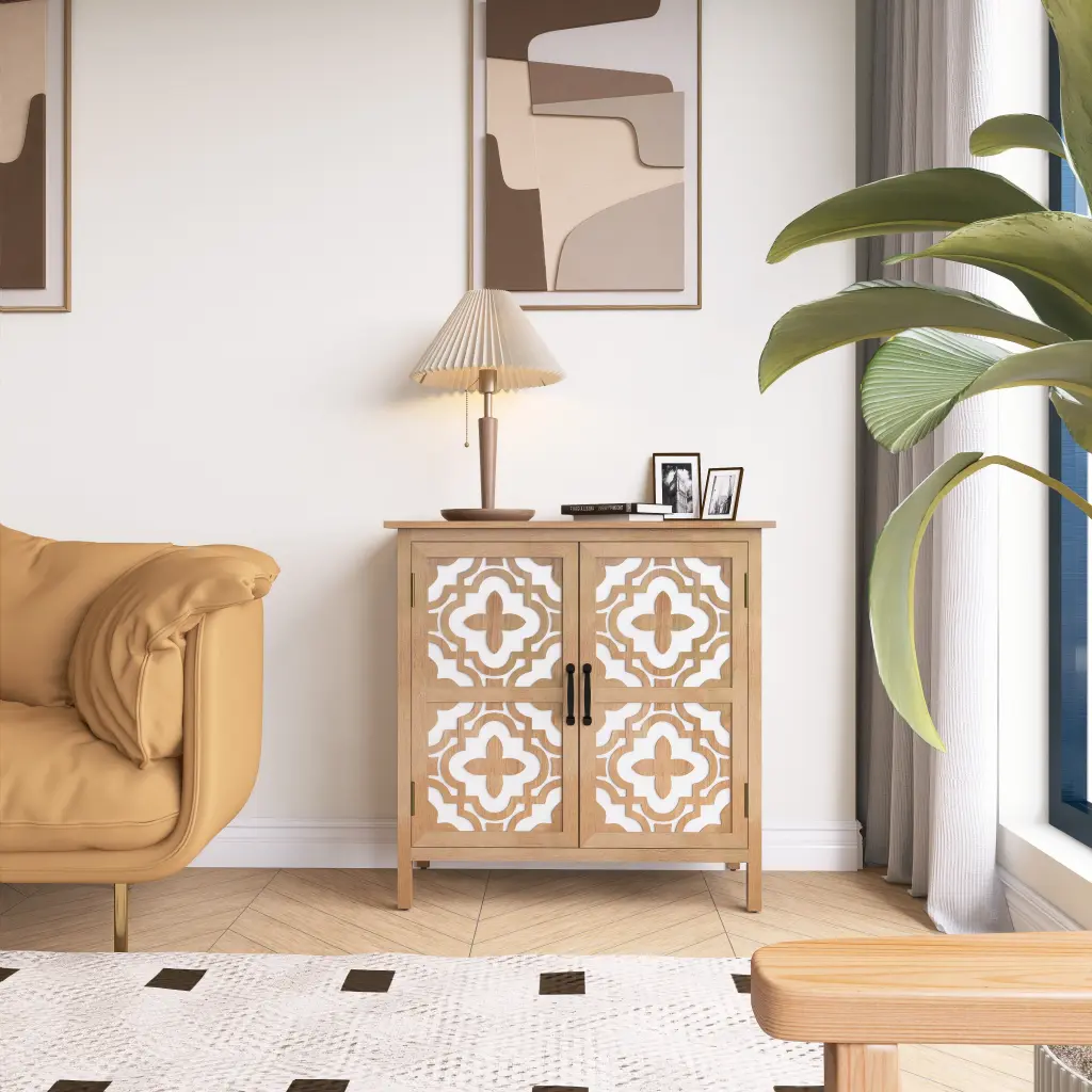 Hand Carved 2 Doors Accent Cabinet Traditional Craftsman Functional Storage rnb