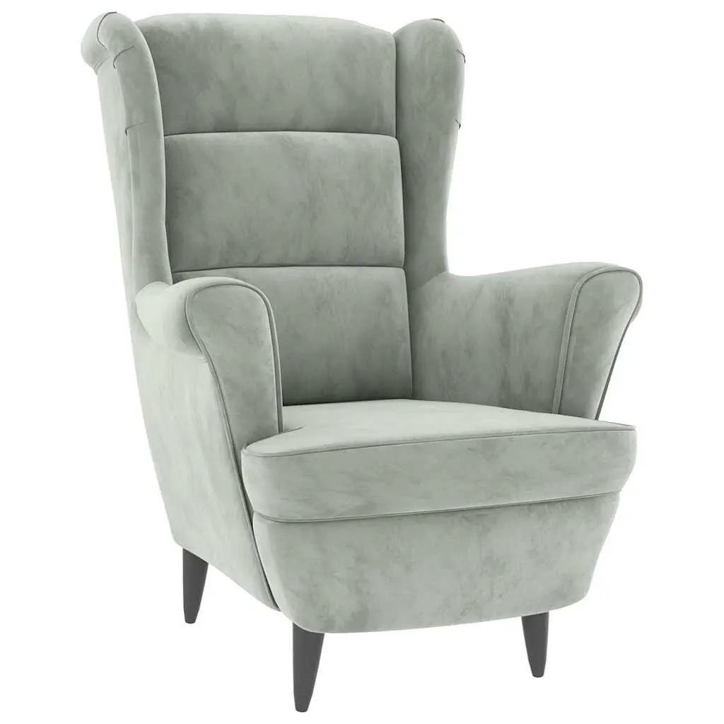 Armchair Light Gray Velvet Modern Accent Chair Living Room