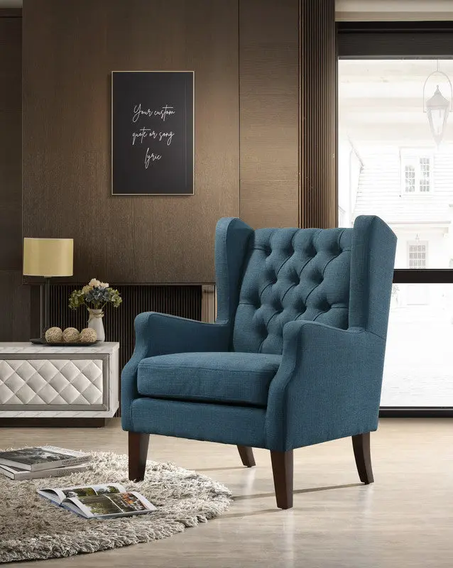 Irwin 29.5 Inch Blue Linen Button Tufted Wingback Chair Living Room lilola home