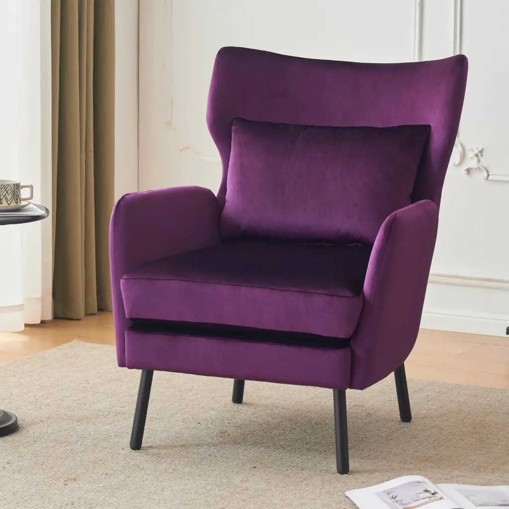 Wing Back Velvet Accent Chair Modern Living Room Armchair Comfy Upholstered Seat nh-cozy home