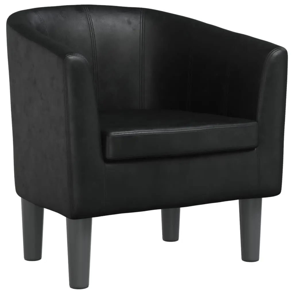 Tub Chair Black Faux Leather Modern Accent Chair Living Room