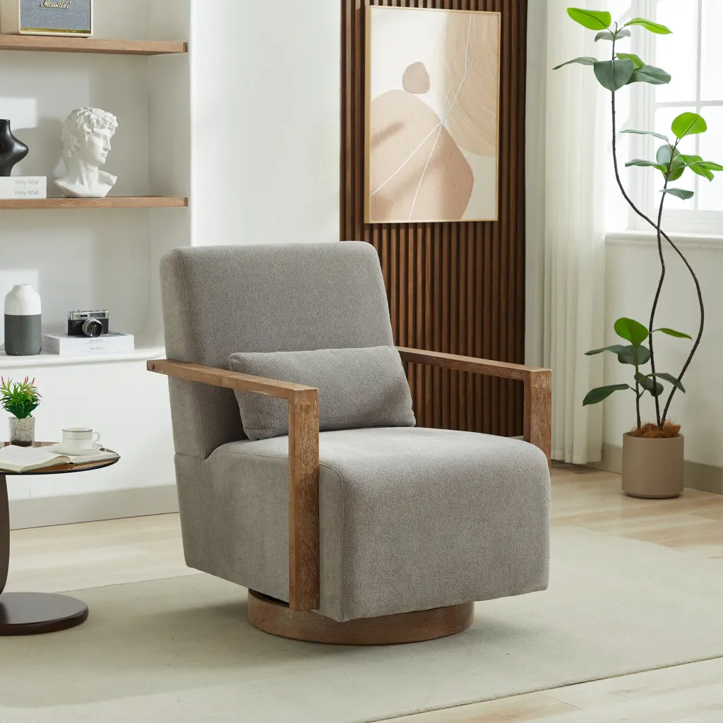 30.3"W Swivel Modern Upholstered Accent Chair Solid Timber Armrests w1298