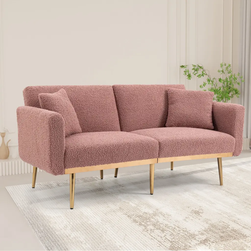 Coolmore Velvet Accent Sofa Seat Sofa Metallic Feet Brush Pink w1539 coolmore