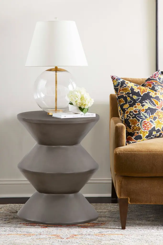 Armen Living Lizzie Modern Stone Indoor Outdoor Accent Stool End Table Gray