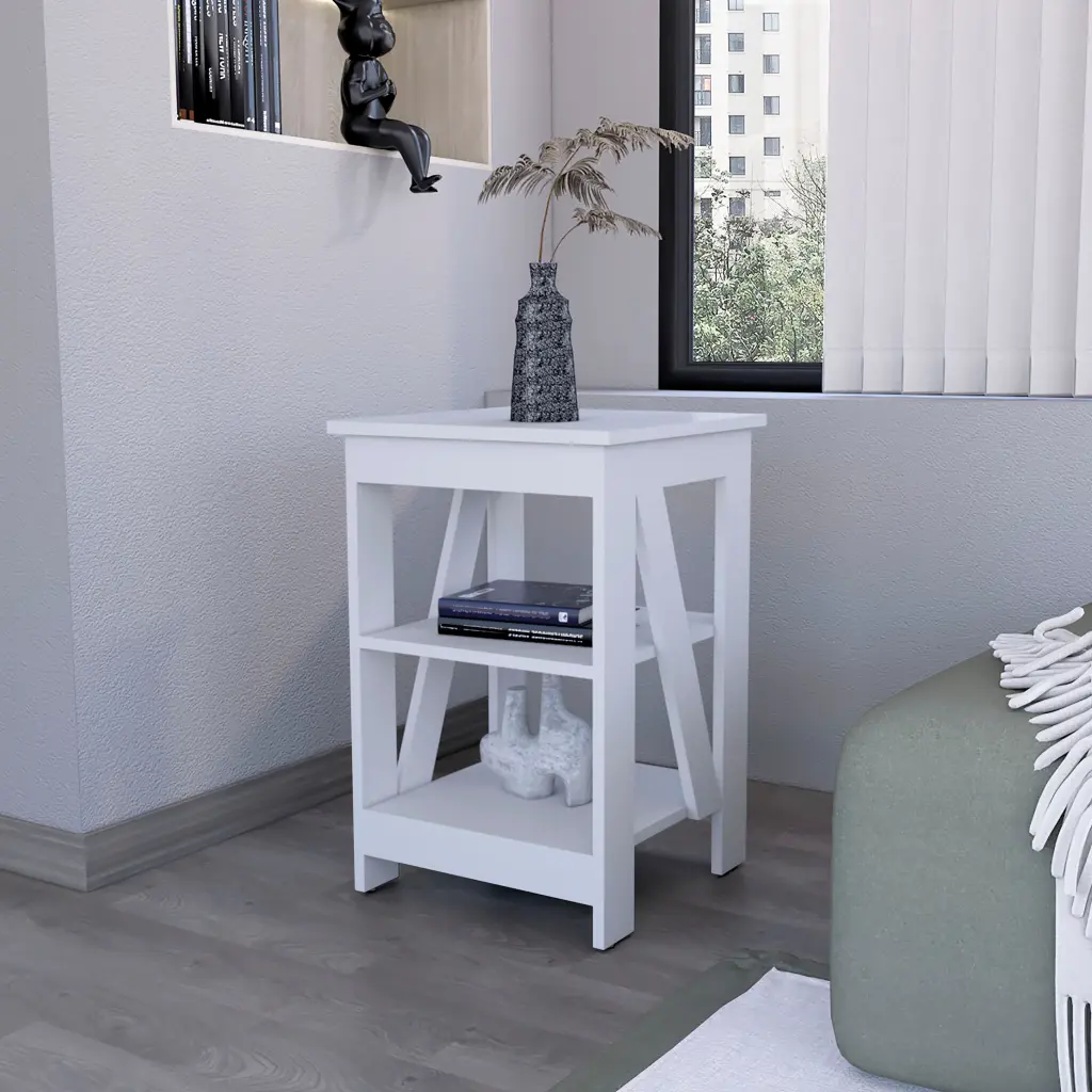 Clio Auxiliary Table Two Shelves White Modern Side Table Living Space fm furniture