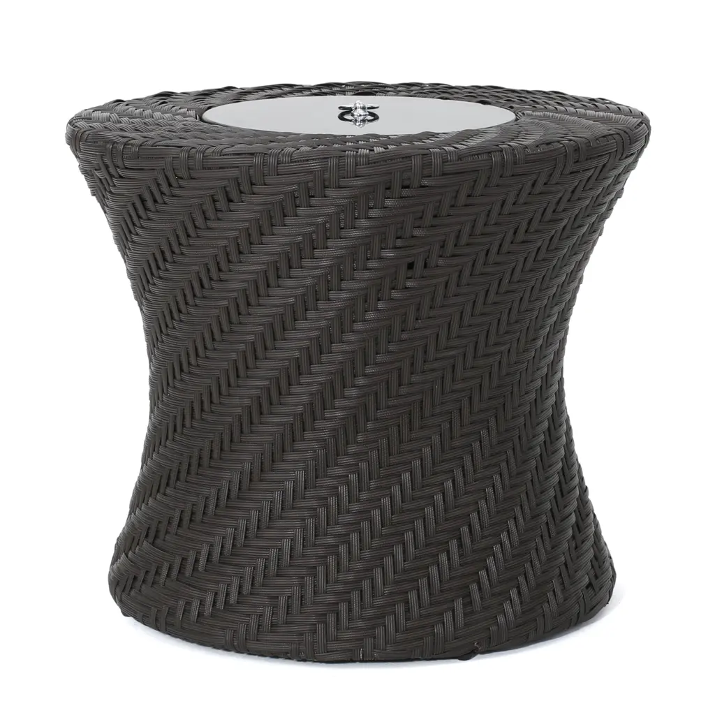 GDF Studio Milmarson Outdoor Wicker Accent Table Ice Bucket Brown Black GDFSTUDIO