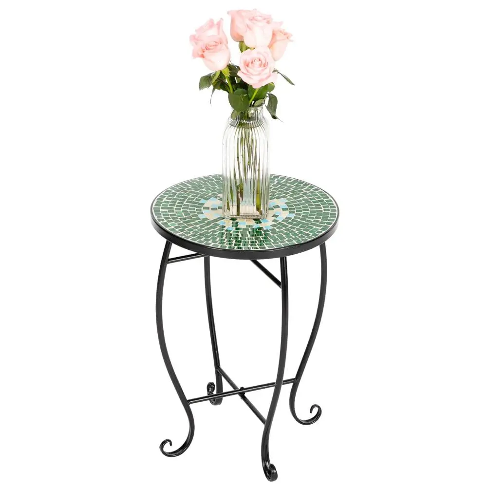 Ktaxon Green Flower Mosaic Wrought Iron Outdoor Accent Table Garden Decor