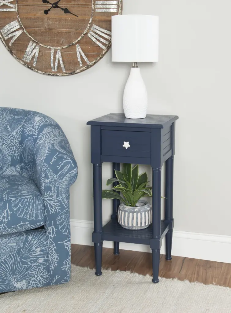 Linon Athalee Single Drawer Indoor Accent Side Table Shelf Navy
