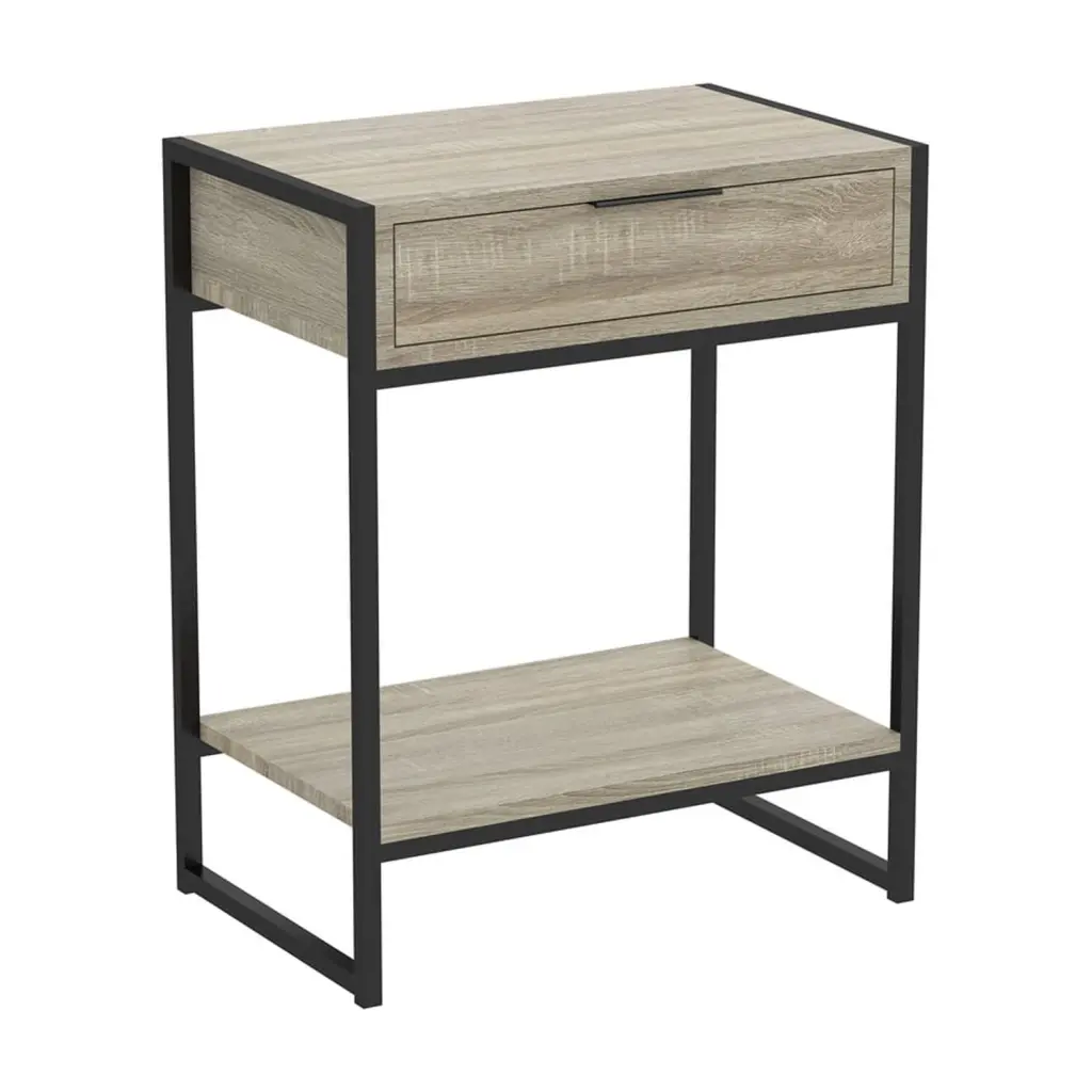 Safdie & Co 20L 1-Drawer 1-Shelf Dark Taupe Accent Table Black Metal Legs Safdie & Co.