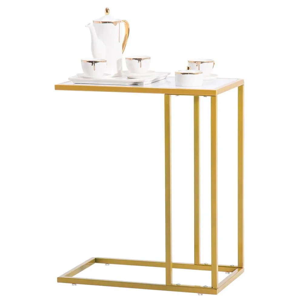 SamyoHome Modern Side End Accent C Table White Marble Gold Living Room