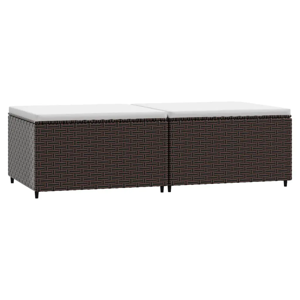 Patio Footrests Cushions 2 pcs Brown Poly Rattan Outdoor Furniture
