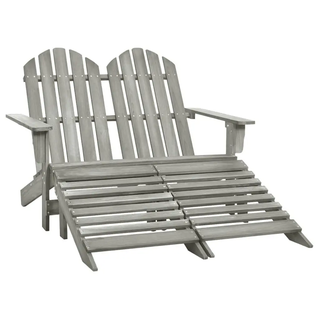 2-Seater Patio Adirondack Chair Ottoman Fir Wood Gray Outdoor Set