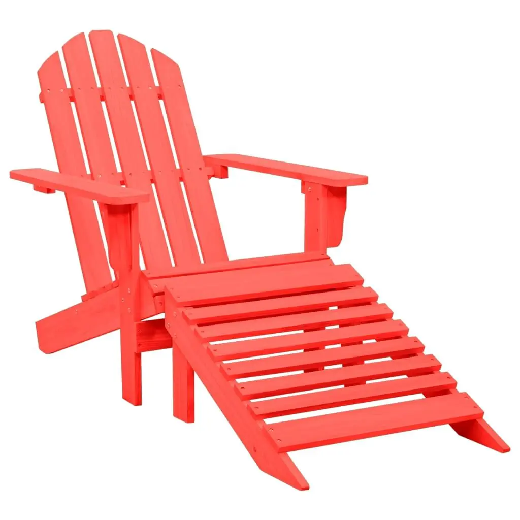 Patio Adirondack Chair Ottoman Solid Fir Wood Red Outdoor Relaxation