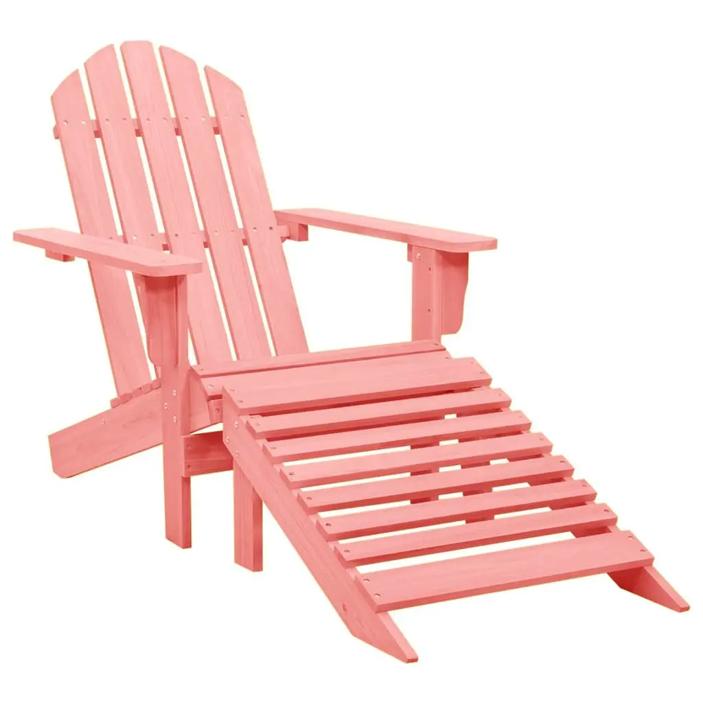 Pink Solid Fir Wood Patio Adirondack Chair Ottoman Outdoor Relaxation