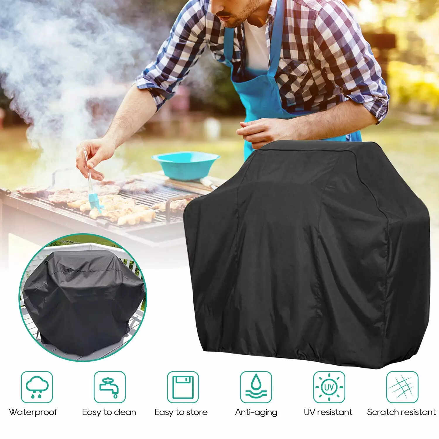 39 Inch Adjustable Drawstring Waterproof Gas Grill Cover Outdoor Barbecue Inch