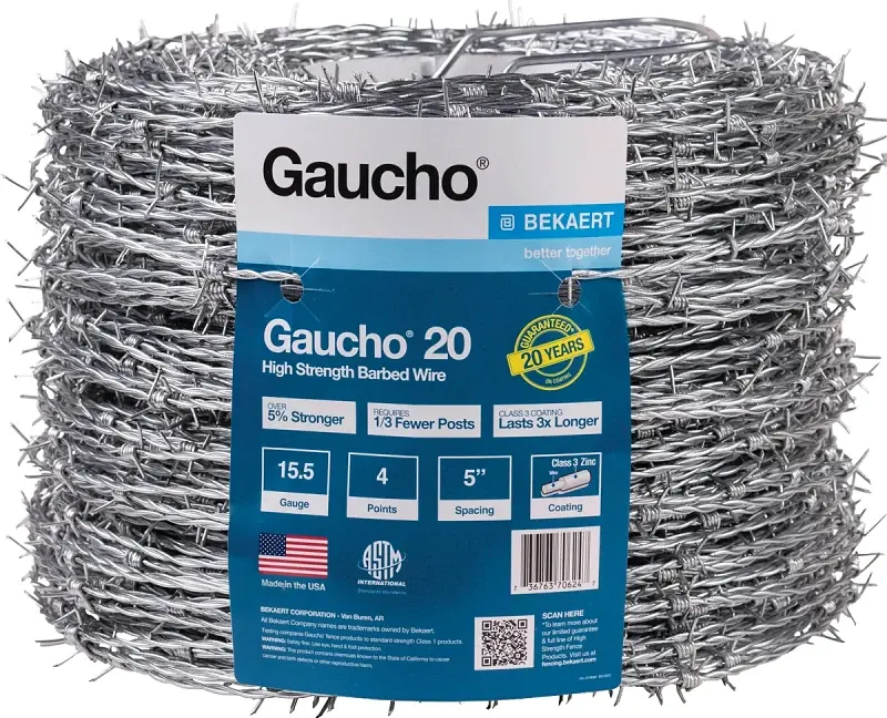 Gaucho 118293 Barbed Wire, 1320 ft L, 15-1/2 Gauge, Round Barb, 5 Points Spacing