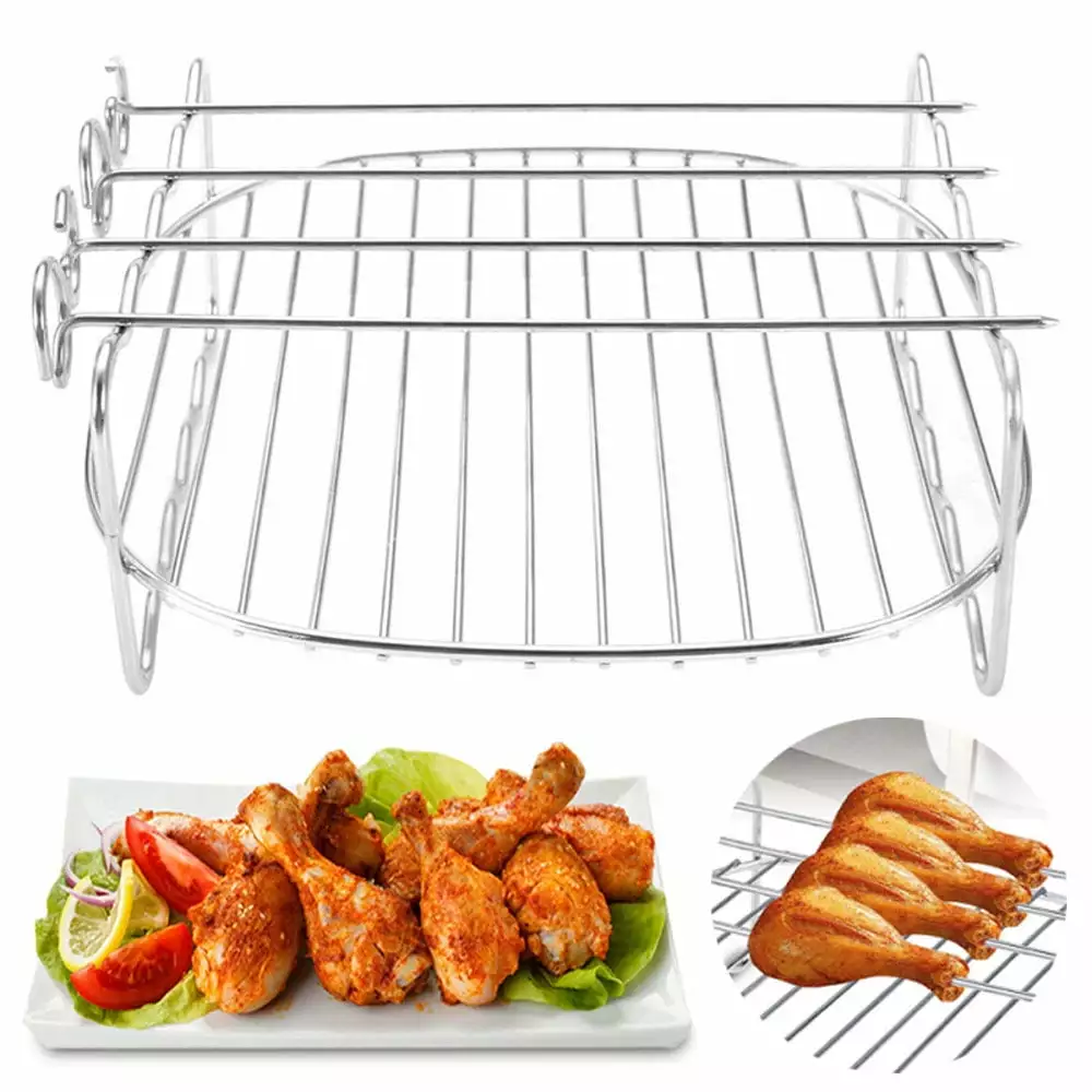 8inch Stainless Steel Air Fryer Rack Multi-functional Grilling Holder Skewers 8