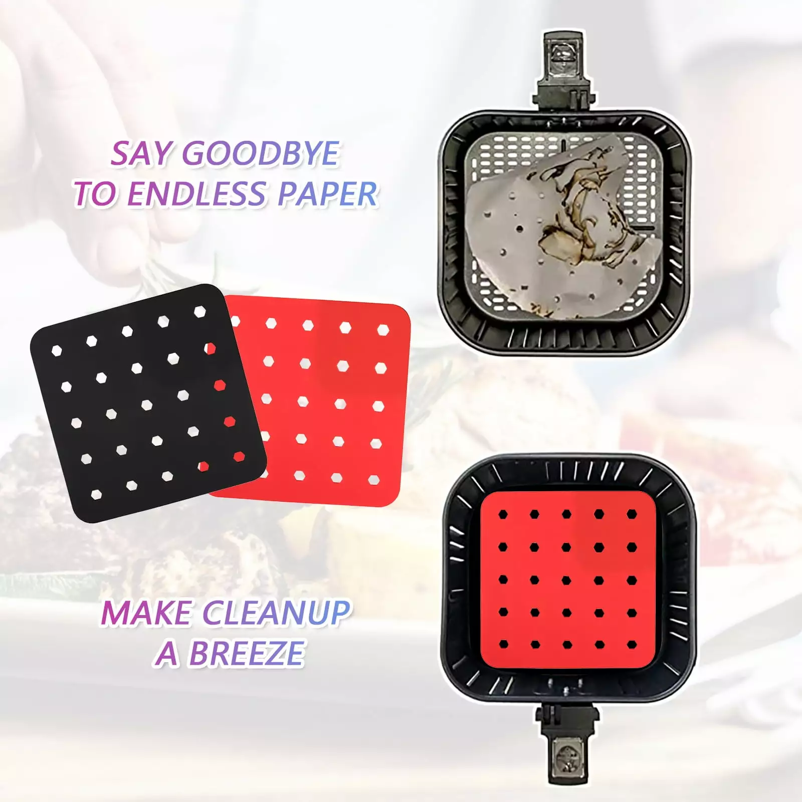 NQWZTIU Reusable Non-Stick Silicone Fryer Mat Air Fryer Kitchen Dining Bar One