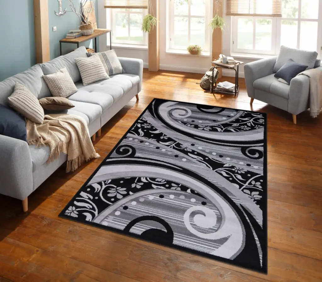 Jersey Area Rugs Carpets Living Room 5X7 Area Rugs 1843 Black Gray furnia