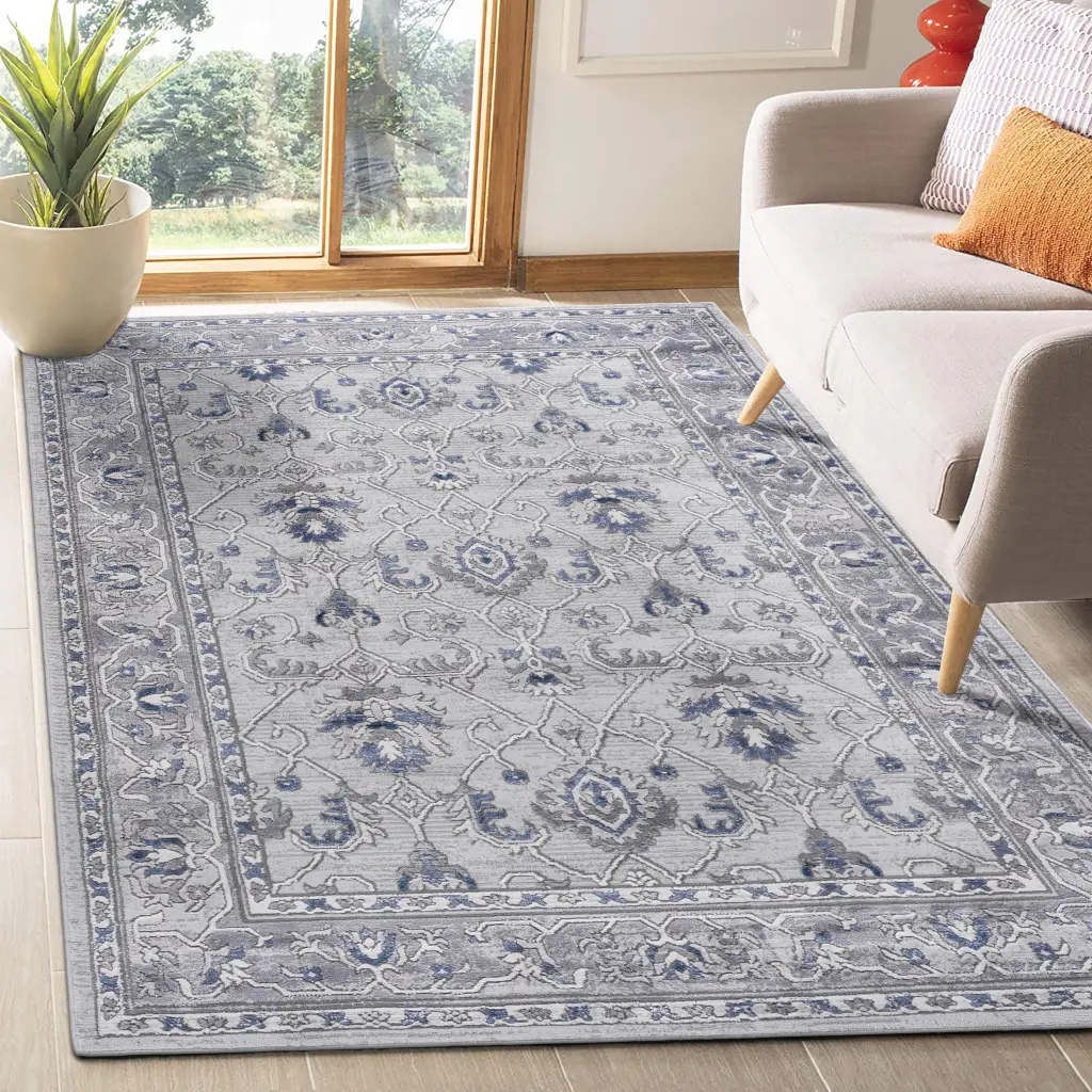 5x7 Grey Blue Oriental Non Shedding Area Rug Living Room Bedroom Dining naar rug