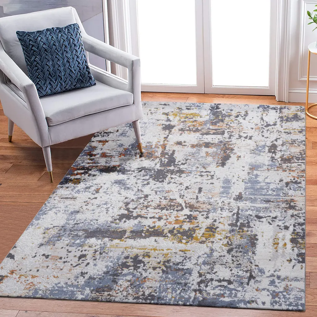 5X7 Ivory Blue Abstract Non Shedding Living Room Bedroom Dining Home Rug naar rug