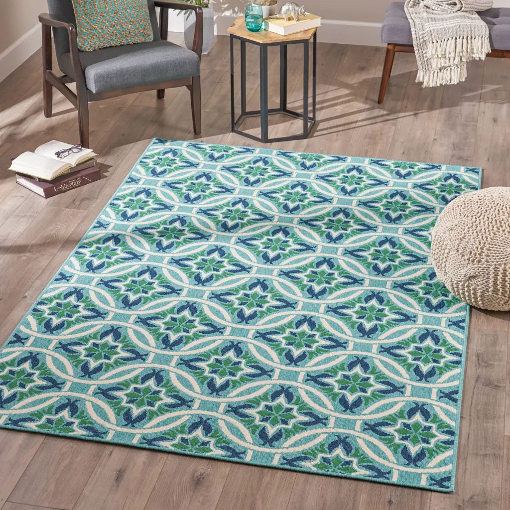 Meridian 5868L 5x7.5 Feet Blue Polypropylene Indoor Outdoor Area Rug nh-kisa