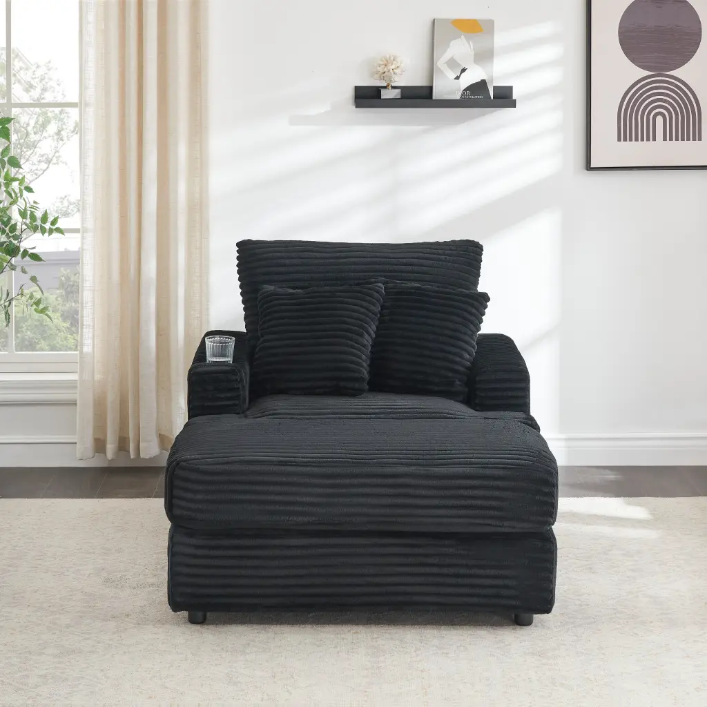 39 Inch Spring Upholstered Armchair and Ottoman Set Cozy Living Room fan chen furniture