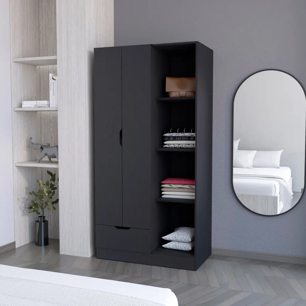 Cimarron 2 Door Armoire Open Compartment Black Engineered Wood furniture max