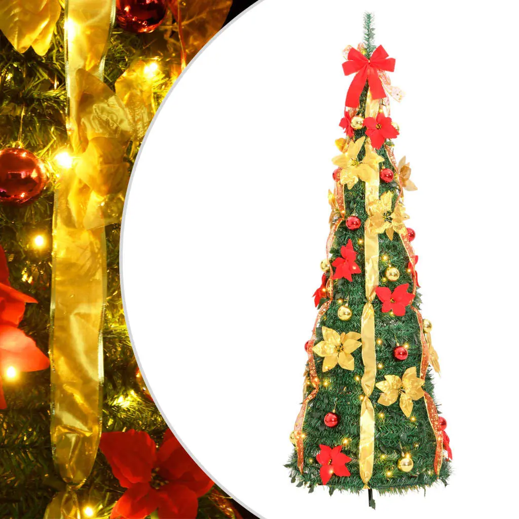 70.9 Inch Pop-up Artificial Christmas Tree Green 150 LEDs Pre-lit Holiday Decor