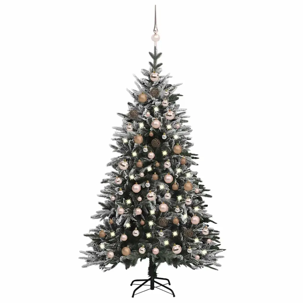 Artificial Christmas Tree LED Lights and Ball Set Flocked Snow 70.9 Inches PVC and PE