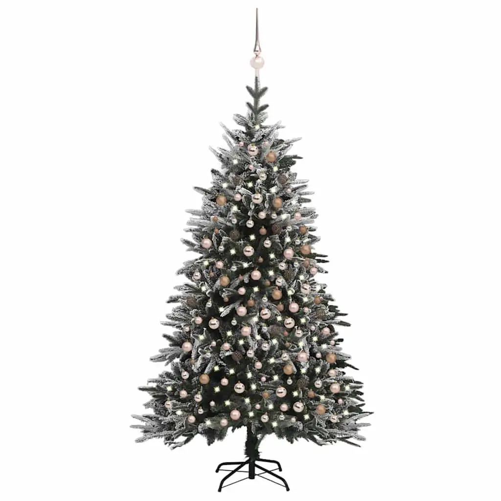 Artificial Christmas Tree LED Lights and Ball Set Flocked Snow 82.7 Inches PVC and PE