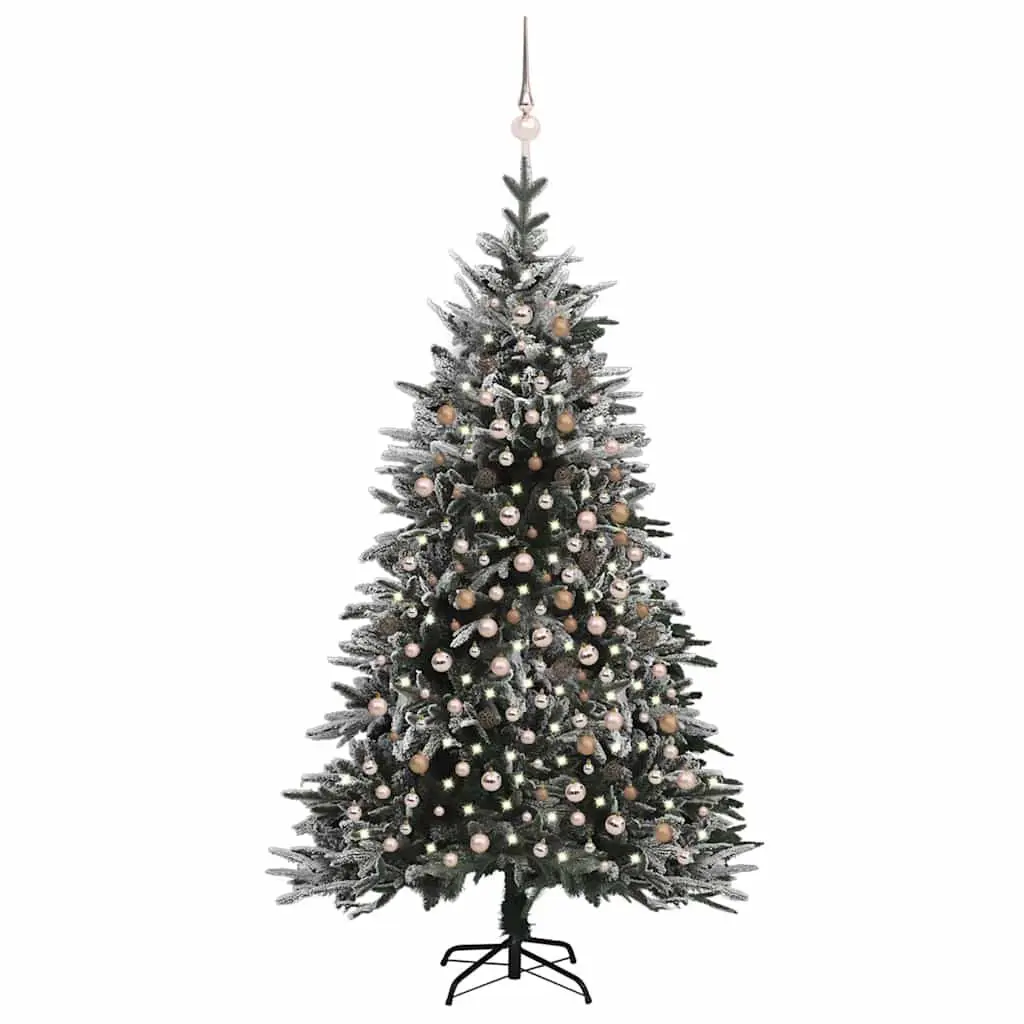 Artificial Christmas Tree LED Lights and Ball Set Flocked Snow 94.5 Inches PVC and PE