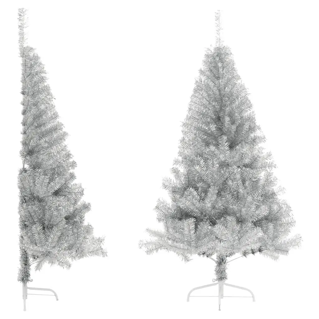 6 Foot Artificial Half Christmas Tree Silver PET Stand Holiday Decor