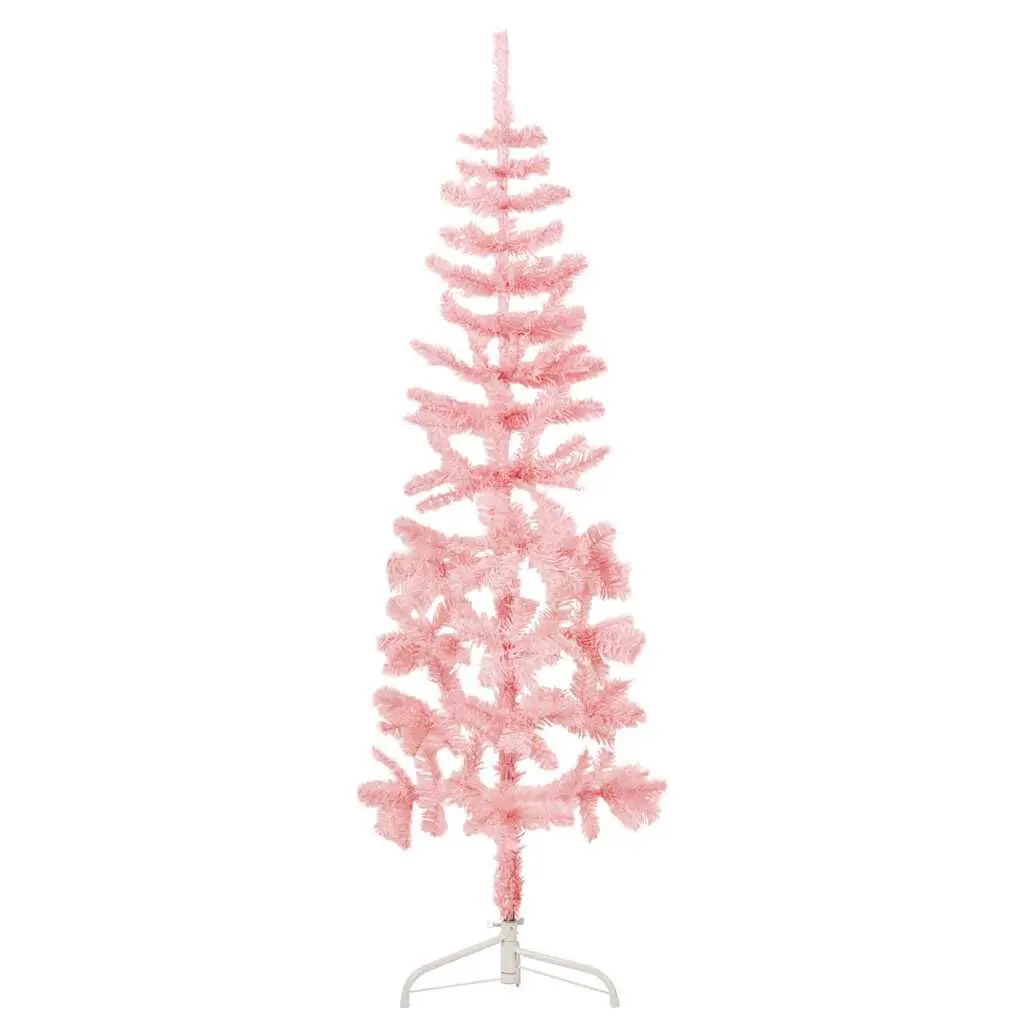 4 Foot Slim Pink Artificial Half Christmas Tree Stand Festive Decor