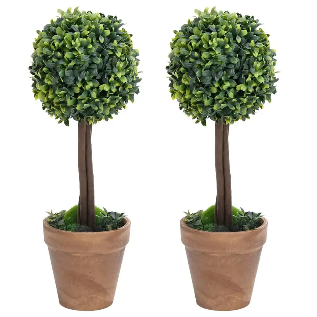 2 Pack 13 Inch Artificial Boxwood Plants Pots Ball Influenced Green