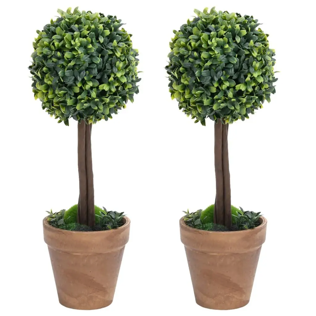 2 Pack 22 Inch Artificial Boxwood Plants Pots Ball Influenced Green