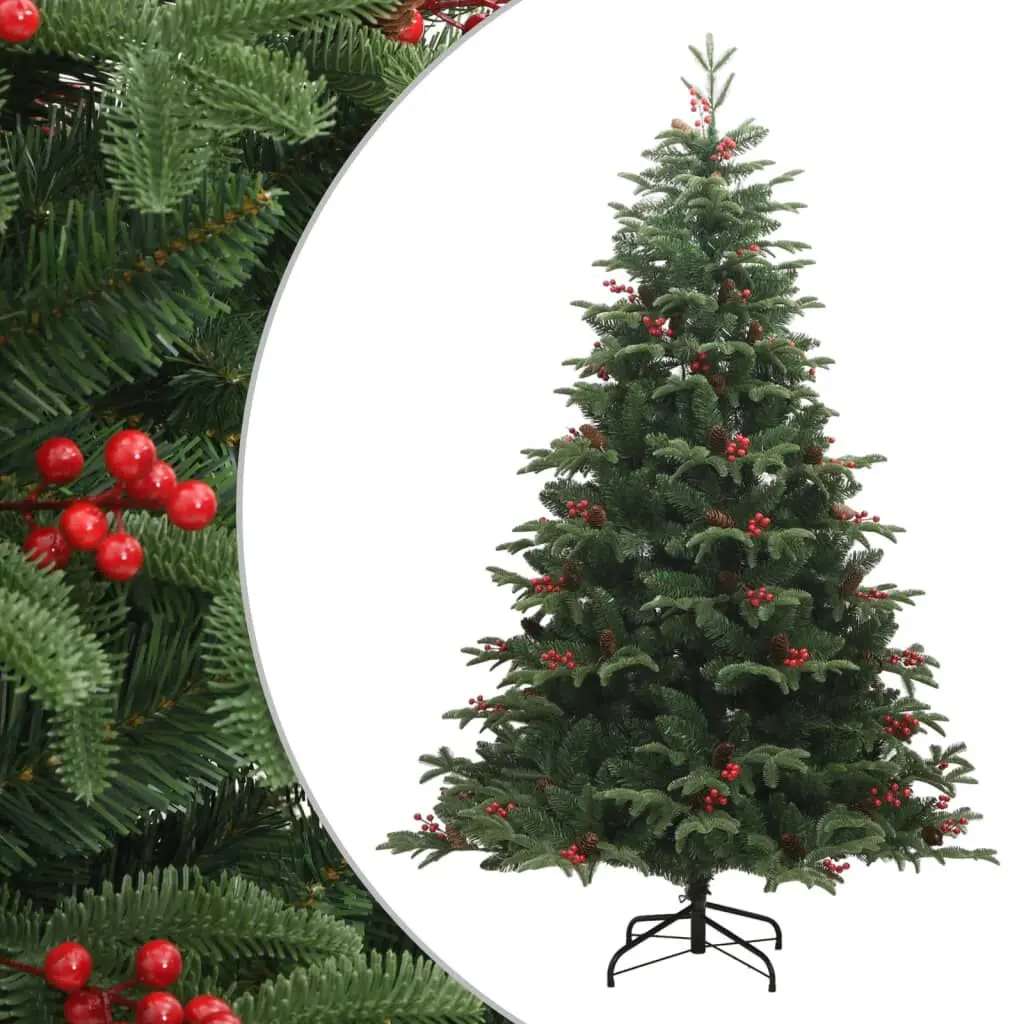70.9 Inch Artificial Hinged Christmas Tree Cones and Berries Holiday Decor