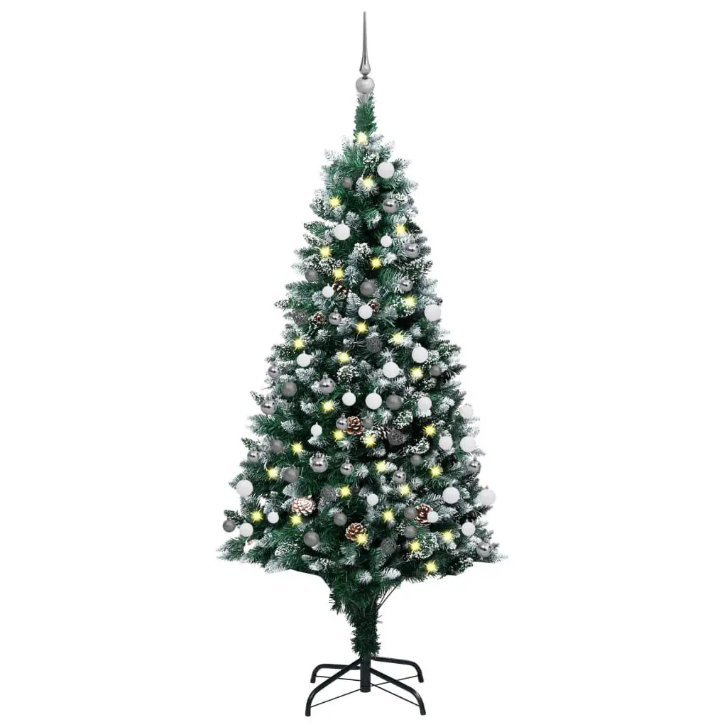 70.9 Inch Artificial Pre-lit Christmas Tree Ball Set and Pine Cones