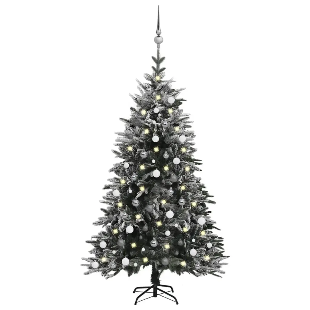 Artificial Christmas Tree LED Ball Set Flocked Snow 70.9 Inch PVC PE Holiday Decor