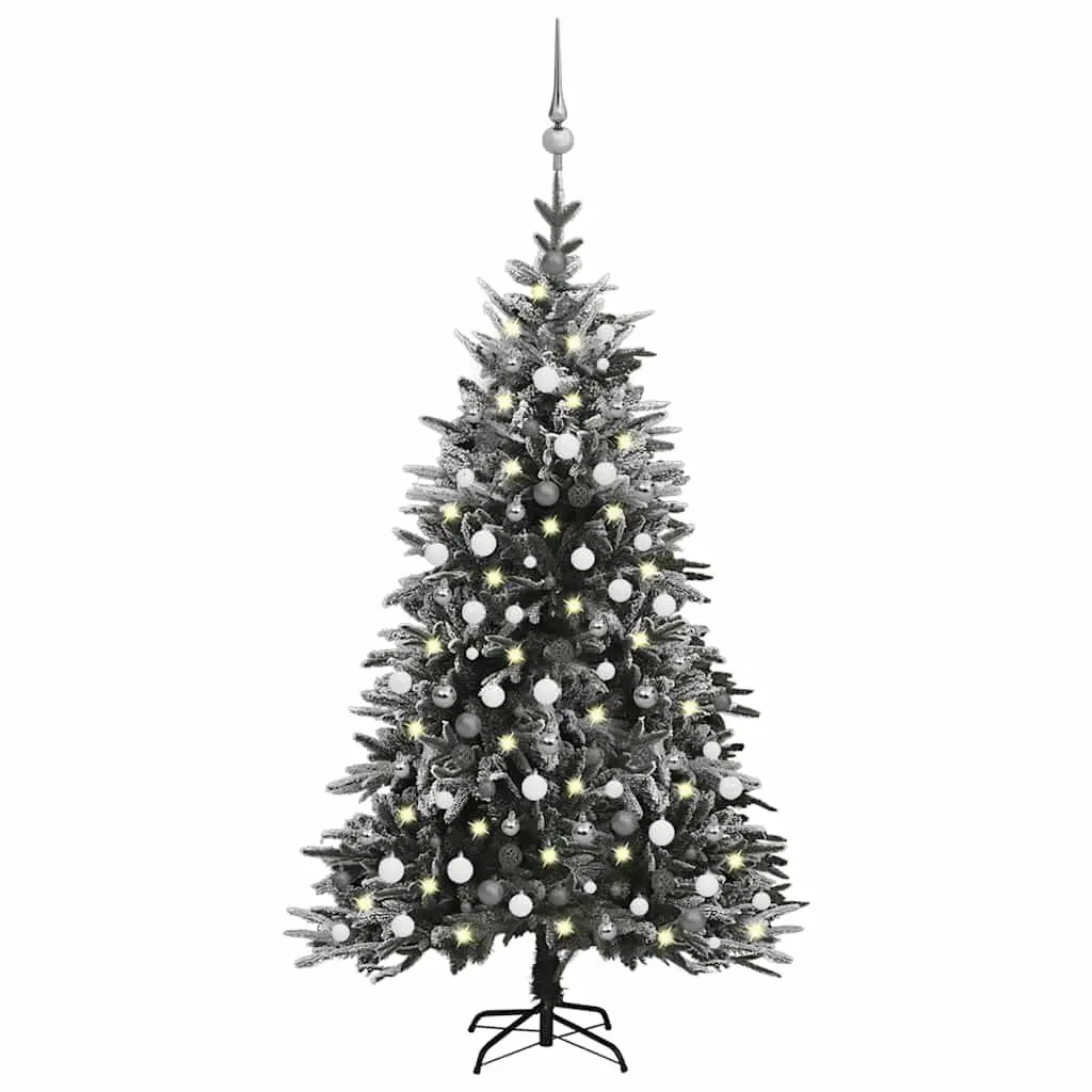 Artificial Christmas Tree LED Ball Set Flocked Snow 82.7 Inch PVC PE Holiday Decor