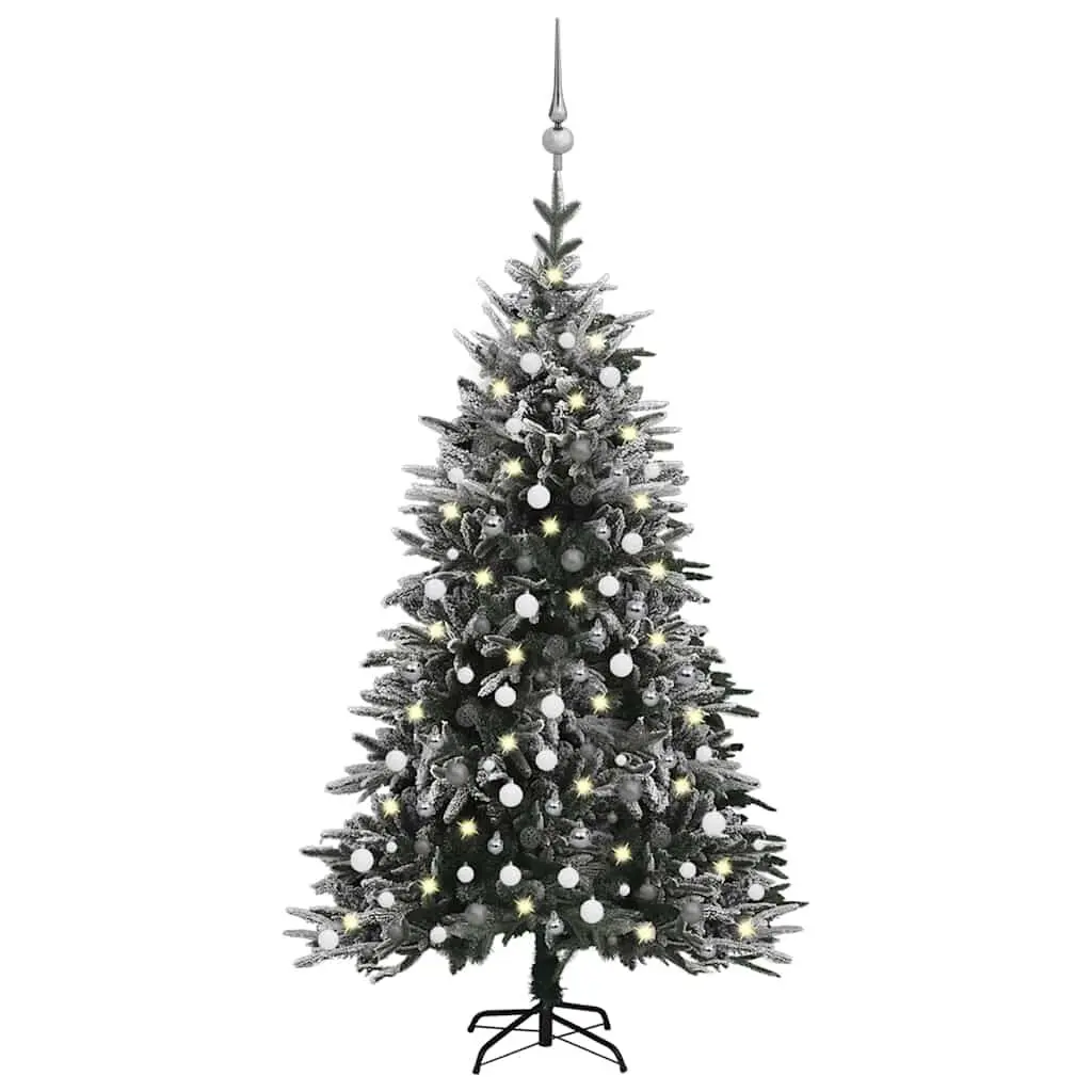 Artificial Christmas Tree LED Ball Set Flocked Snow 94.5 Inch PVC PE Holiday Decor