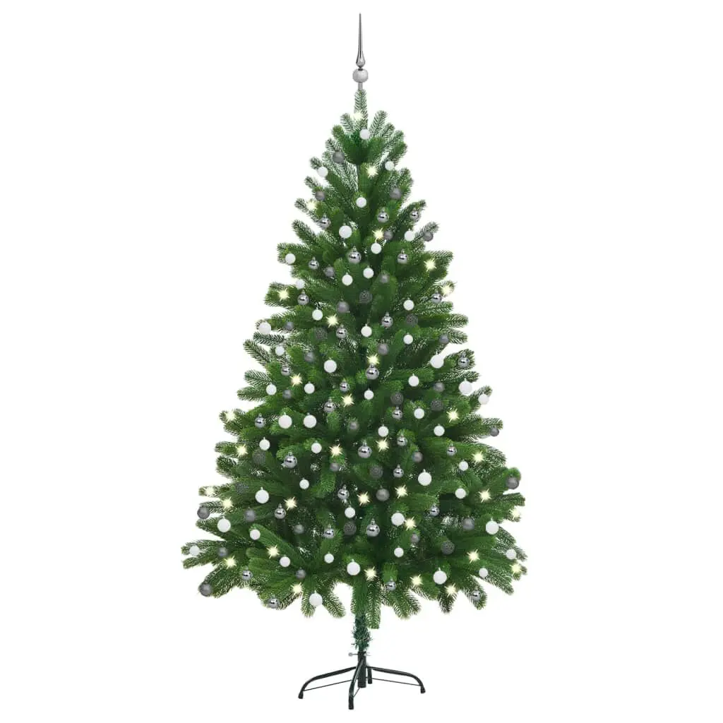 Artificial Pre-lit Christmas Tree 82.7 Inches Green Ball Set Holiday Decor