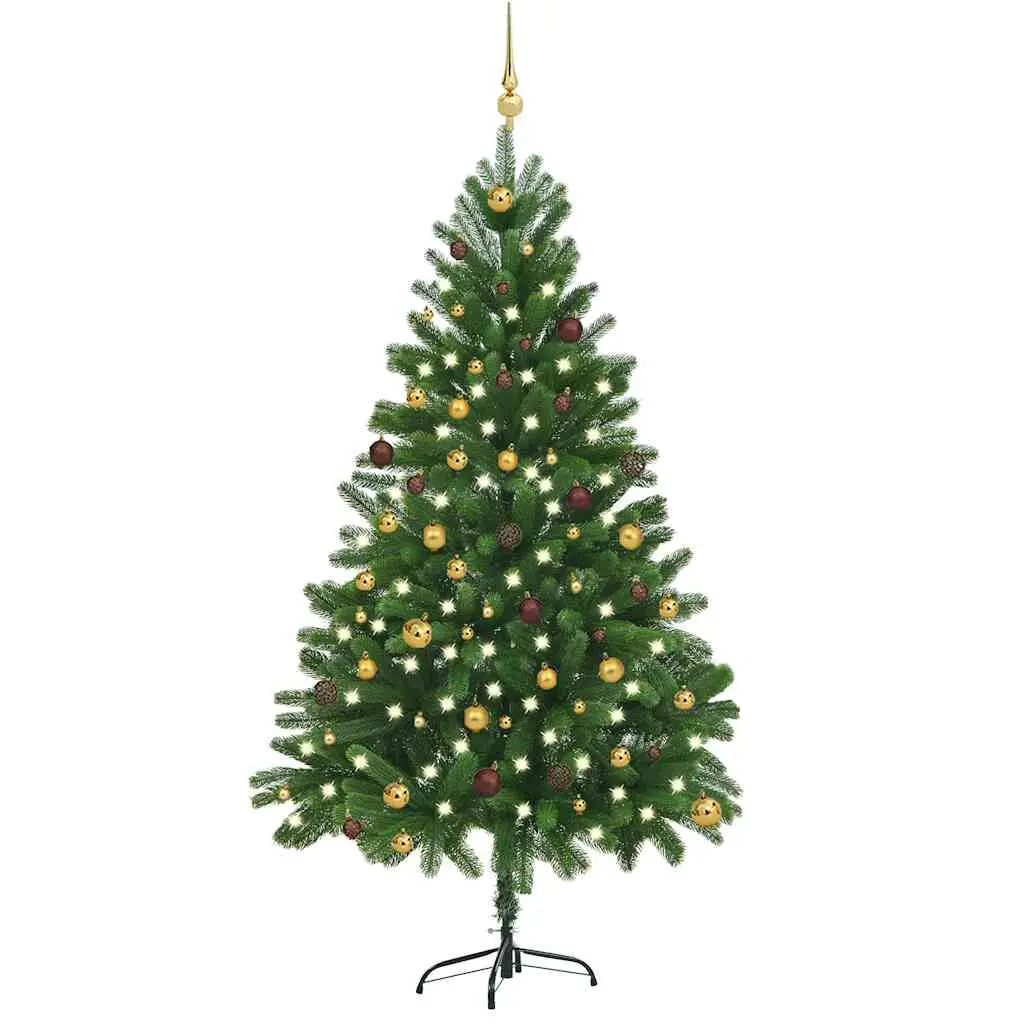 Artificial Pre-lit Christmas Tree Ball Set 82.7 Inches Green Holiday Decor