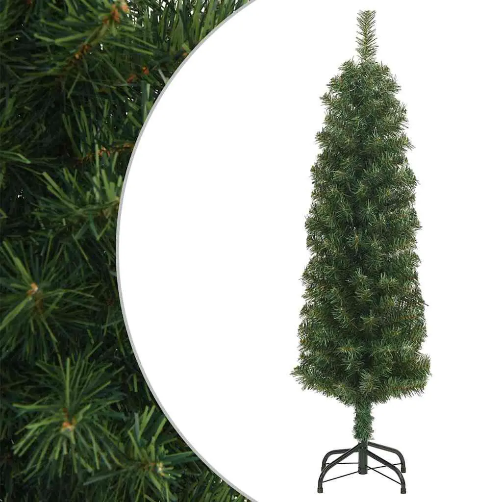 Slim Artificial Christmas Tree Stand Green 5 ft PVC Holiday Decor