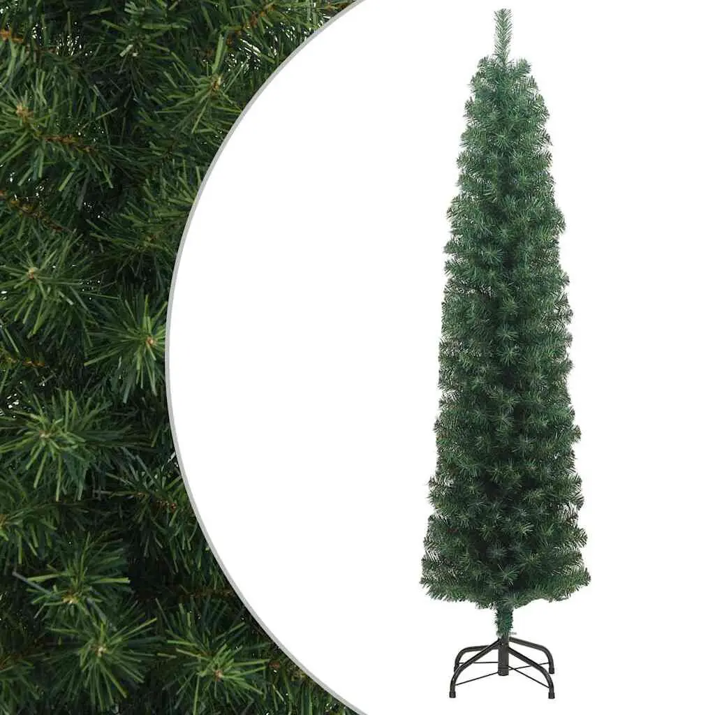 Slim Artificial Christmas Tree Stand Green 6 ft PVC Holiday Decor