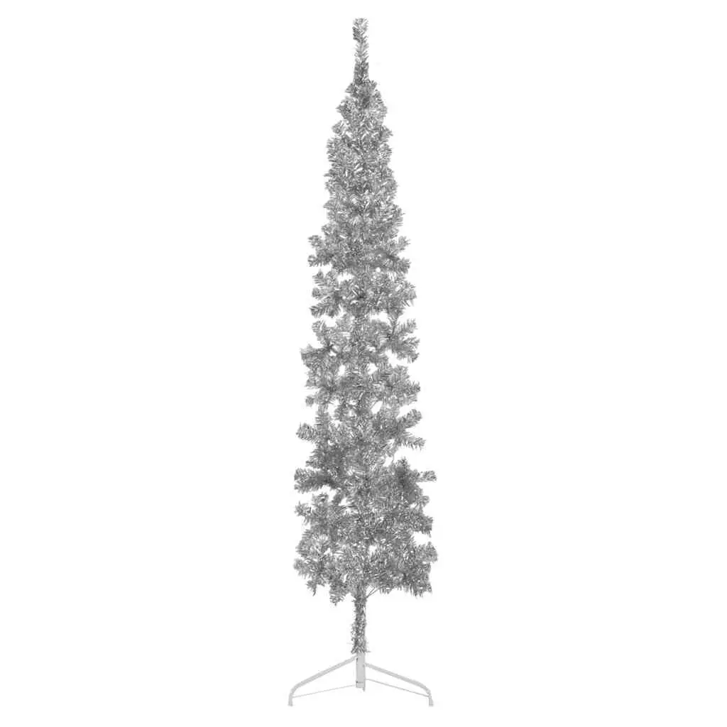 Slim Artificial Half Christmas Tree Stand Silver 7 Ft Premium Decor
