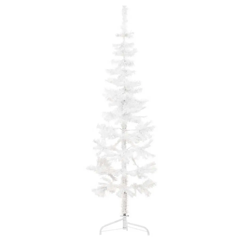 Slim Artificial Half Christmas Tree Stand White 6 ft Holiday Decor