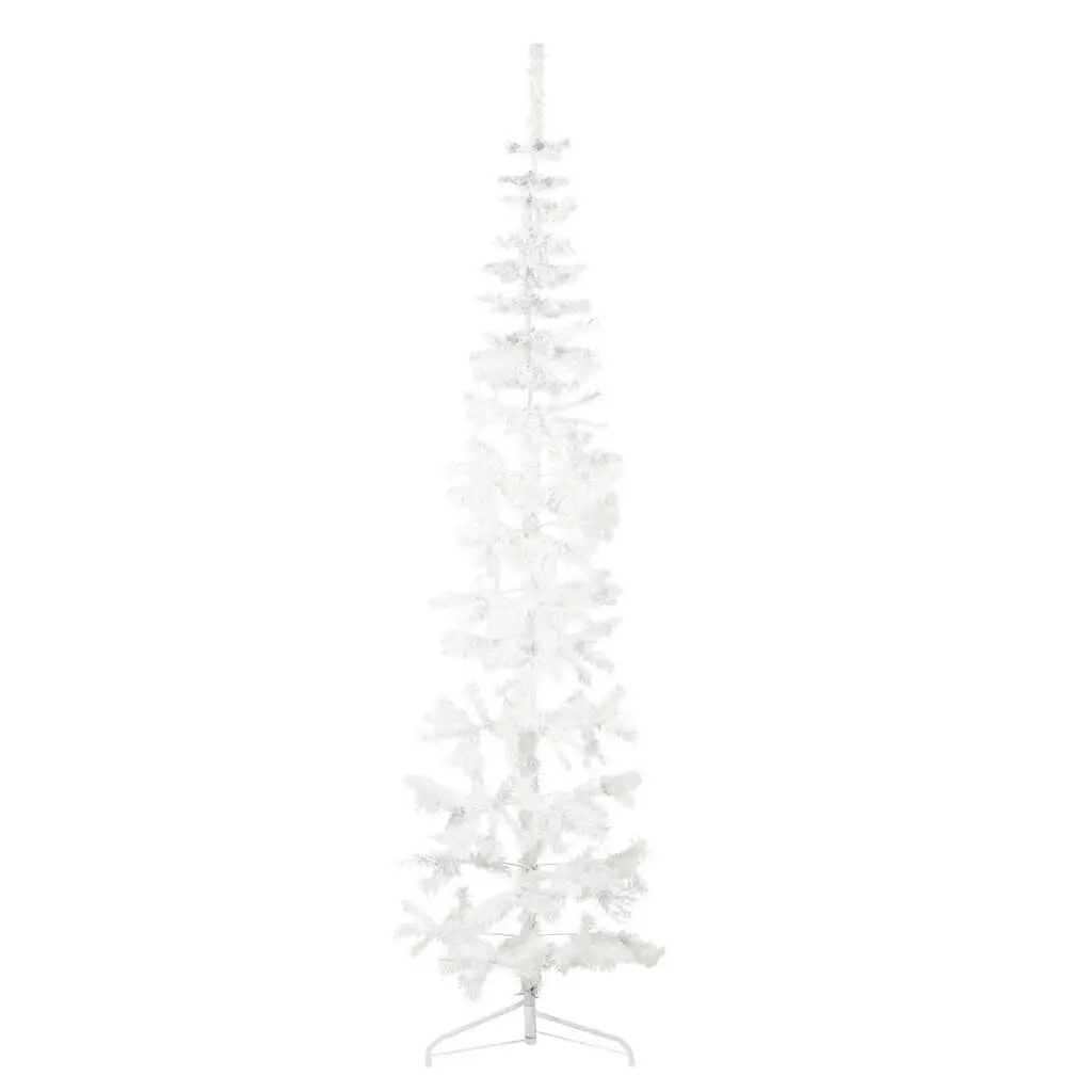 Slim Artificial Half Christmas Tree Stand White 7 ft Holiday Decor