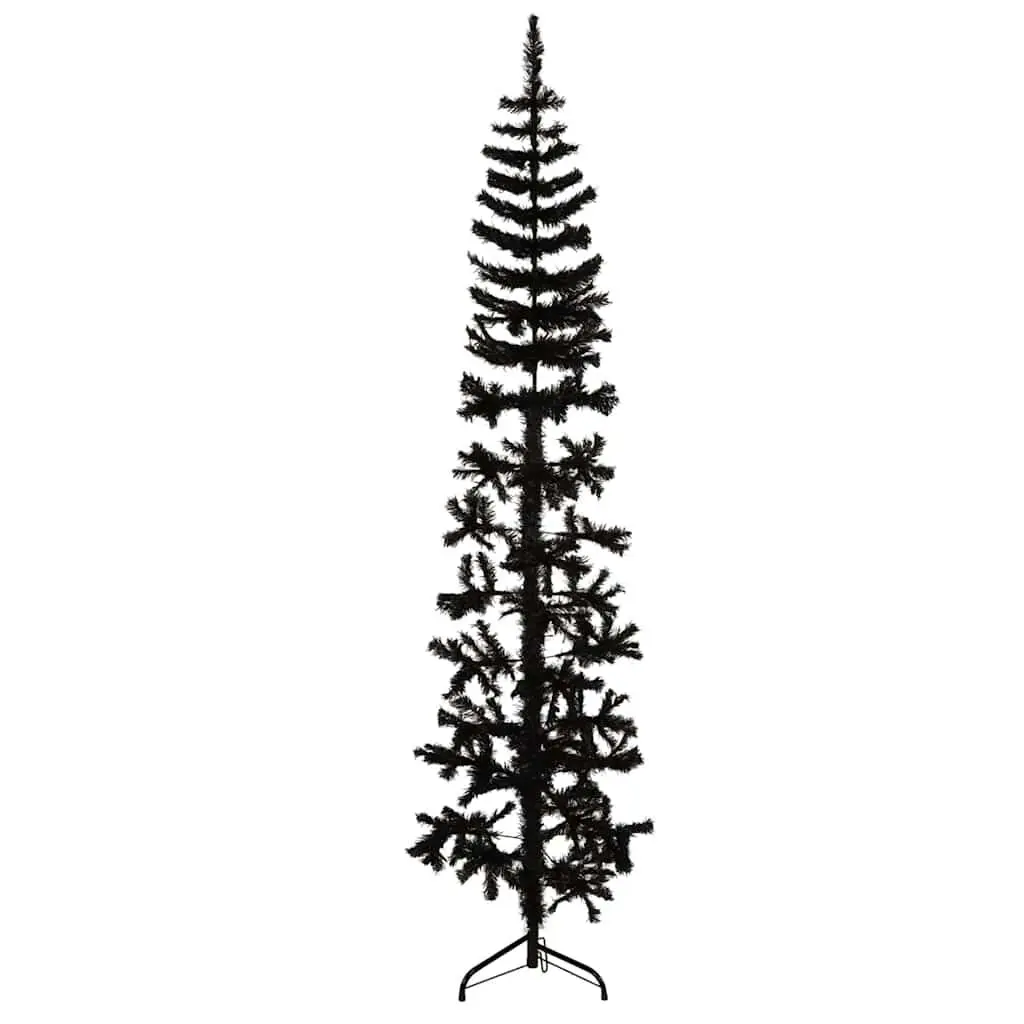 Slim Artificial Half Christmas Tree Stand Black 7 ft Holiday Decor